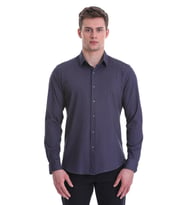 Hatemoğlu Lacivert Slim Fit Baskılı %100 Pamuklu Slim Yaka Uzun Kollu Baskılı Casual Gömlek