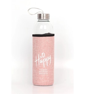 Lüks Şeffaf Kılıflı Cam Matara 500ml – Açık Pembe