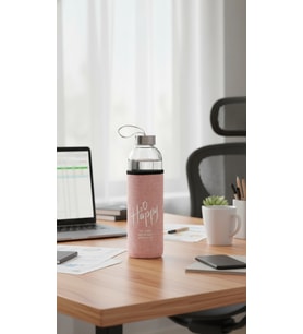 Lüks Şeffaf Kılıflı Cam Matara 500ml – Açık Pembe