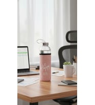 Lüks Şeffaf Kılıflı Cam Matara 500ml – Açık Pembe