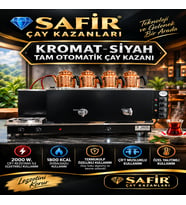 SAFİR 4 DEMLİKLİ KROMAT SİYAH TAM OTOMATİK ÇAY KAZANI ELEKTRİKLİ VE DOĞALGAZLI CE BELGELİ GAZMER AÇILIŞ ONAYLI GAZ EMNİYET SİSTEMLİ VENTİLLİ ÇAY SEMAVERİ