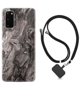 Samsung A02S A03S A10 A12 A13 A21S A22 Kılıf Boyun Askılı Silikon Gri Mermer 1376