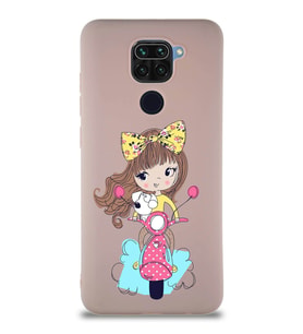 Xiaomi Redmi Note 9 Soft Premier Kapak Vespagirl Tasarımlı Silikon Kılıf - Pudra (Şeffaf)