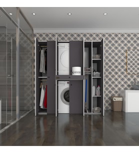 Kenzlife çamaşır-kurutma makinesi dolabı ve giysi dolabı çekmeceli ebuzer sağ raf gri 187*160*60  banyo (Beyaz)
