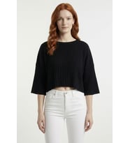 Kadın Siyah Triko Crop Bluz