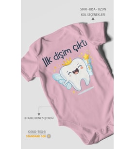 İlk Dişim Çıktı Kısa Kollu Bebek Body %100 Pamuk