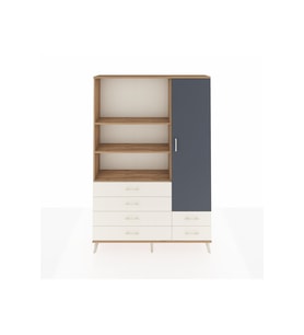 Arges Dolap 7 Raflı 6 Çekmeceli Tek Kapaklı  132x30x195 Çam-Antrasit/Aytaşı
