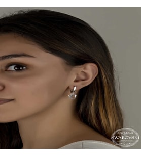 S-warovski Crystal Taşlı Gümüş Beyaz Papatya Sallantılı Kadın Küpe