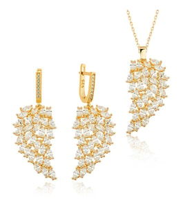925 Ayar Gümüş Gold Melek Kanadı Kadın Set