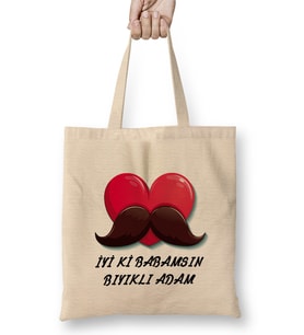Babalar Günü Babaya Hediye 042 Bez Çanta Uzun Saplı
