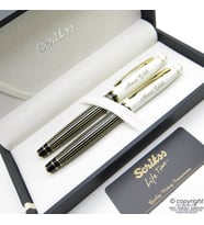 Scrikss Special İsme Özel Siyah İnci Altın Çizgili Dolma Kalem + Roller Kalem Set