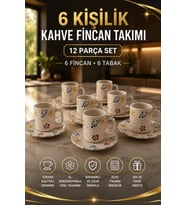 Seramik 12 Parça El Dekorlu Kabartma Desenli Türk Kahvesi Fincan Takımı 6 Kişilik 100 ml