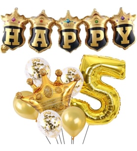 Happy Yazılı Gold Konfetili 5 Yaş Rakam Balon Set