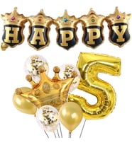 Happy Yazılı Gold Konfetili 5 Yaş Rakam Balon Set
