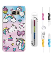 Samsung S7 Edge S20 Fe Plus Ultra S21 S22 Kılıf Kablo Koruma Spiral Silikon Unicorn Mektup 1800