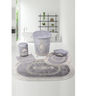 Exclusive Gri 6 Parça Çeyizlik Banyo Paspası & 3'lü Çamaşır Sepeti Seti
