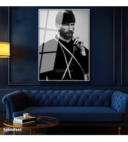 Gümüş Renk Metal Çerçeveli Tamperli Cam Tablo Atatürk Sakallı Kalpaklı Nadir Portre Atatürk Tablosu Duvar Dekoru