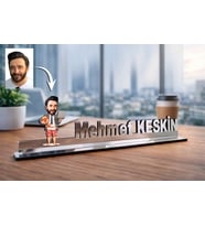 Kişiye Özel İş İnsanı Karikatürlü 30 cm Ayna Pleksi Masaüstü İsimlik - Ofis Hediyesi