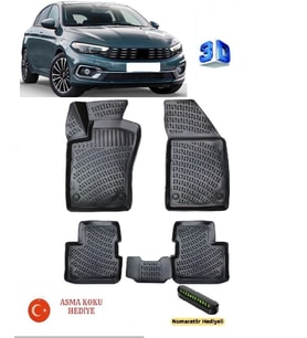 Rizline Fiat Egea Sedan 2015 Sonrası Uyumlu 3D Havuzlu Paspas ASMA KOKU VE NUMARATÖR HEDİYELİ