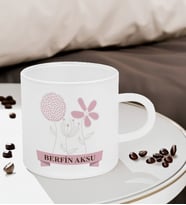 BK Gift Kişiye Özel İsimli Çiçek Tasarımlı Buzlu Cam Türk Kahvesi Fincanı-18, Sevgiliye Hediye, Arkadaşa Hediye, Anneye Hediye, Ofis Hediyesi