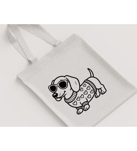Güneş Gözlüklü Sosis Köpek Kalpli Desenli Çocuk Omuz Çantası Hediyelik Boyanabilir Ham Bez Çanta