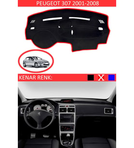 Peugeot 307 2001-2008 Için Uygun Torpido Koruma Halısı Siyah Kenar Renk Kırmızı
