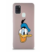 Samsung Galaxy A21S Soft Premier Kapak Donald Duck-A Tasarımlı Silikon Kılıf - Pudra (Şeffaf)