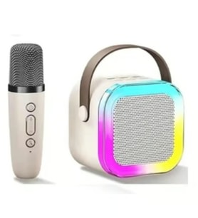 K12 Kablosuz Bluetooth Hoparlör Karaoke Mikrofon 5 Ses Efektli Rgb Hd Stereo Bej
