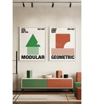 Modern Grafik Sanatlar Minimalist Geometrik 2'li Ahşap Çerçeveli Tablo Seti