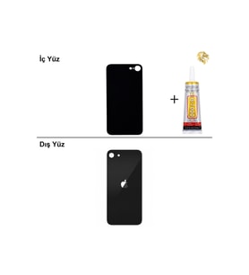iPhone SE 2020 Siyah Arka Kapak Arka Cam Batarya Kapağı Lazer Kesim Kapak Pil Kapağı + B-7000 Yapıştırıcı