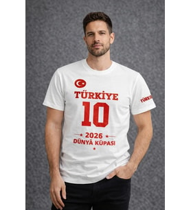 Erkek TÜRKİYE Baskılı Tişört 2026 Dünya Kupası Taraftar Forma T-Shirt - Beyaz