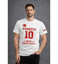 Erkek TÜRKİYE Baskılı Tişört 2026 Dünya Kupası Taraftar Forma T-Shirt - Beyaz