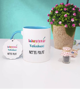 Laboratuvar Teknikeri Kupa Bardak Mavi ve Anahtarlık