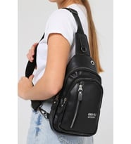 Deri Çapraz Askılı Çanta Çapraz Omuz Çanta Göğüs Çantası Tek Kol Sling Bodybag Günlük (Siyah)