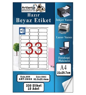 A4 Hazır Etiket 63.5x25.4 mm 10 Sayfa 1 Paket Kendinden Yapışkanlı Fotokopi Lazer İnkjet Kağıdı Yazıcılar İçin Uyumlu (Beyaz)