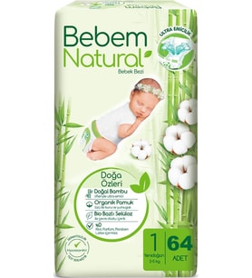 Bebem Bebek Bezi Natural 1 Beden 2-5 KG Yenidoğan 320 Adet MeGa Fırsat Pk