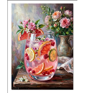 Pembe Limonata Ve Meyve Süslemeli Dekoratif Kanvas - Mdf Ahşap Tablo
