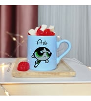 Power Puff Girls ( Buttercup ) Tasarımlı Kişiye Özel Mavi Türk Kahvesi Fincanı