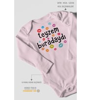 Teyzem Buradaydı Baskılı Bebek Zıbını – Çıtçıtlı Body  %100 Pamuk Uzun Kol (Bebek Pembesi)