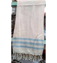 Mandaş Pamuklu El Dokuma Peştemal (90x160)-Mavi Çizgili