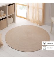 Ocean Home Textile Yıkanabilir Bej Kırçıllı Pamuklu Halı Kilim Ø 120 cm