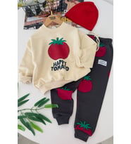 Happy Domates Baskılı Unisex Çocuk 2 li Takım - Krem