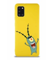 Samsung Galaxy A31 Soft Premier Kapak Plankton Tasarımlı Silikon Kılıf - Sarı (Şeffaf)