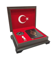 Ahşap Kutulu Kur'an-ı Kerim (0353 - Çanta Boy, Ay-Yıldız)