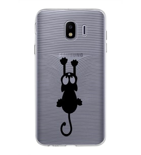 Samsung Galaxy J4 Kapak Mandala Kedi Tasarımlı Şeffaf Silikon Kılıf