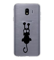 Samsung Galaxy J4 Kapak Mandala Kedi Tasarımlı Şeffaf Silikon Kılıf
