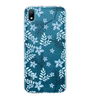 Huawei y5 2019 Uyumlu Kapak Floral Mavi Tasarımlı Şeffaf Silikon Kılıf