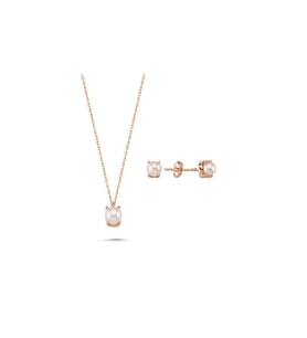 Doğal İncili Küpe Kolye İkili Set (Rose)