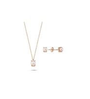 Doğal İncili Küpe Kolye İkili Set (Rose)