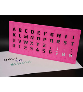 3D Baskı Alfabe, Rakam ve Cetvel Şablonu - Yazı Çizim Kalıbı - Pembe